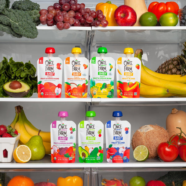 Cold-Pressed Baby Food Pouches by Once Upon a Farm in the Refrigerator 