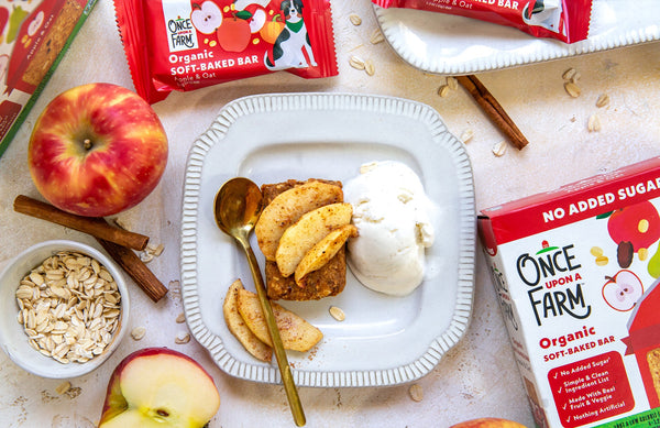 Apple Oat Bar Sundae on a plate, surrounded by the ingredients