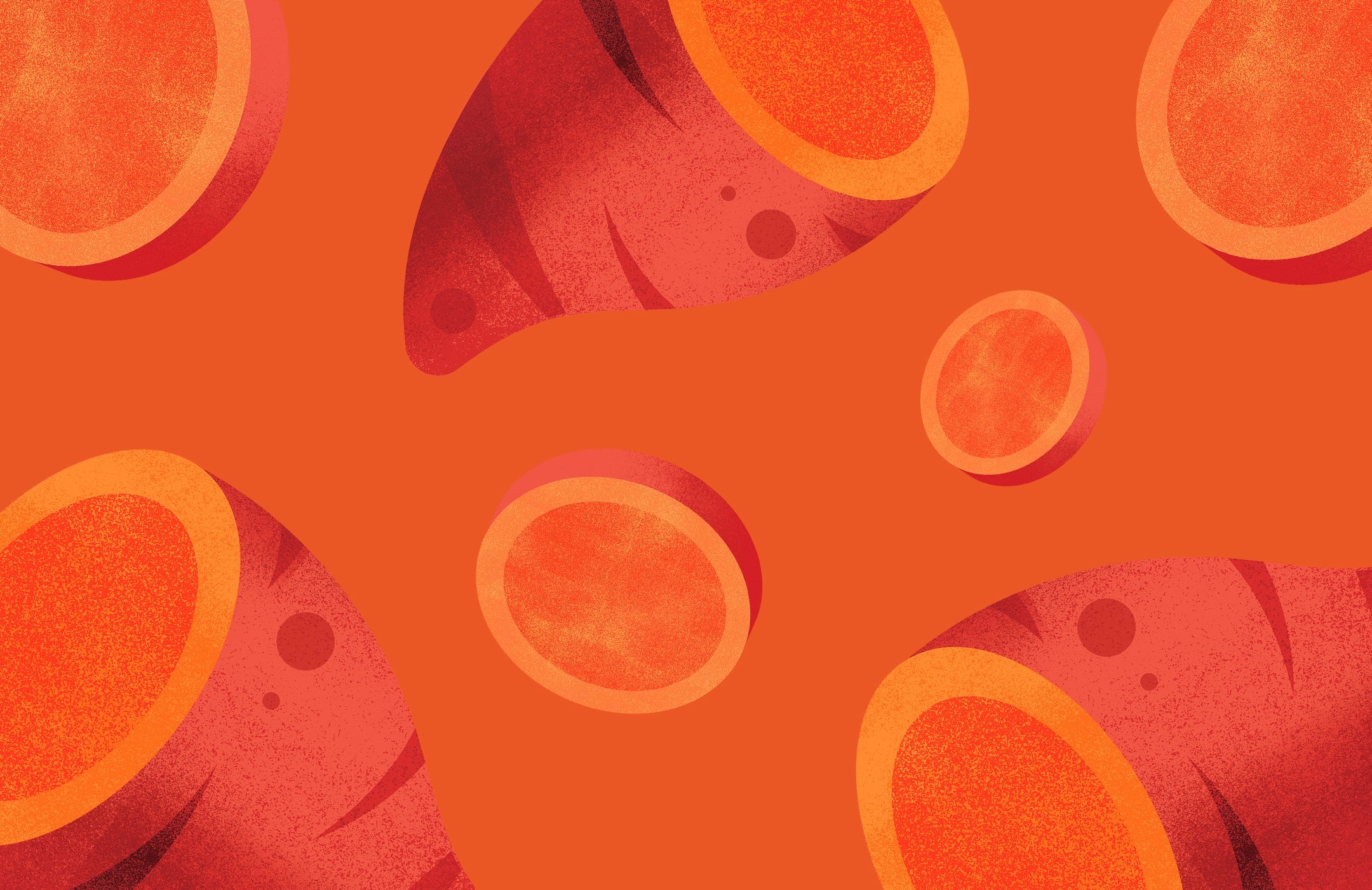 illustrations of sweet potatoes on an orange background