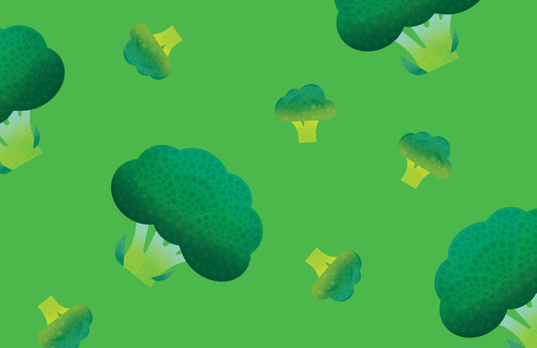 broccoli illustrations on a green background