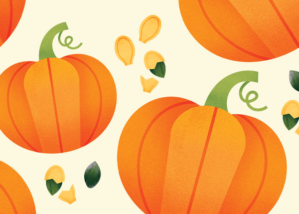 illustration of pumpkins and pumpkin seeds