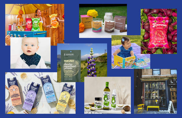 collage of photos of Hispanic- and Latino-owned brands, including Siete Foods, Chosen Foods, Fresh Bellies, and more