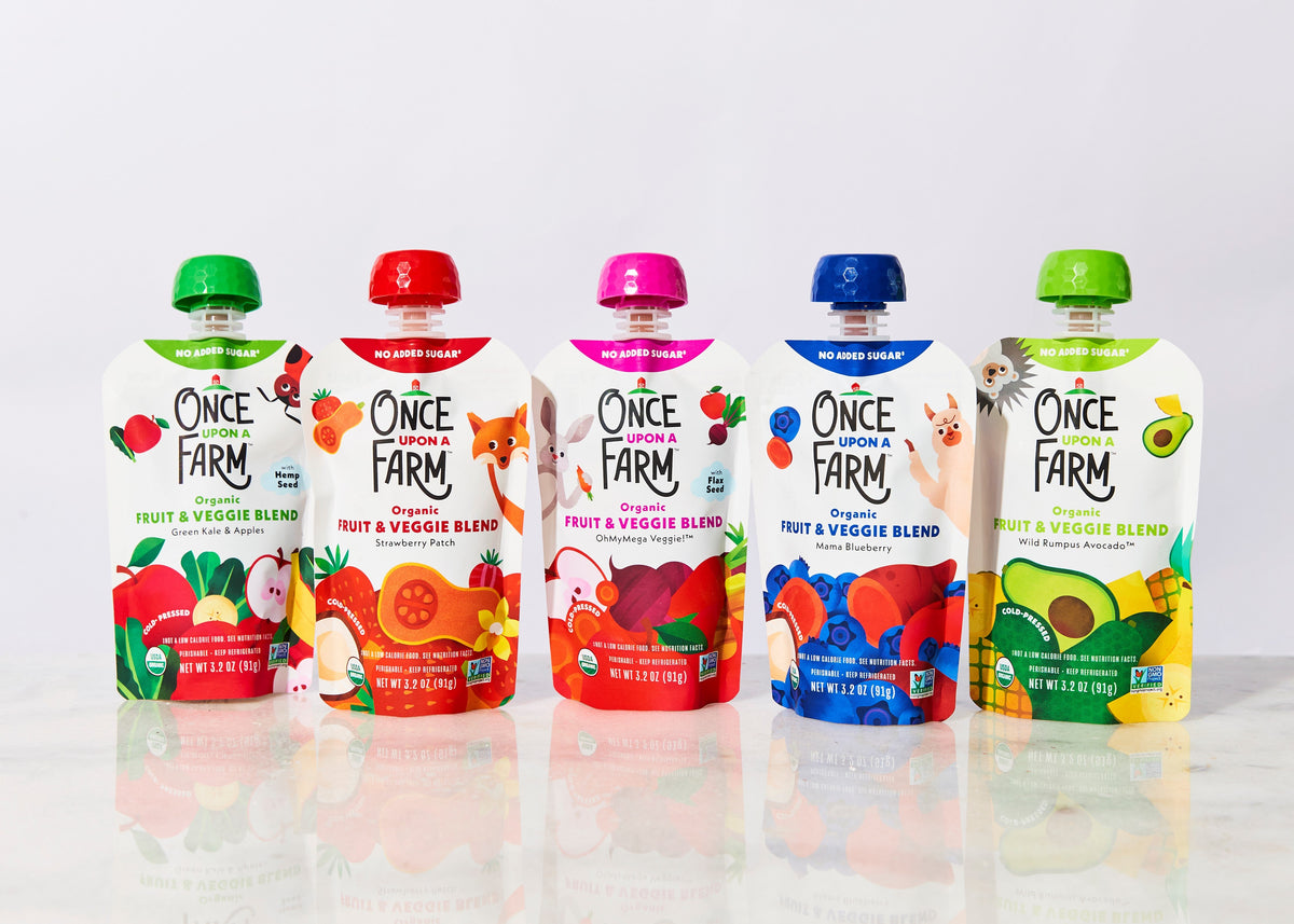 Three Once Upon a Farm Fruit & Veggie blends