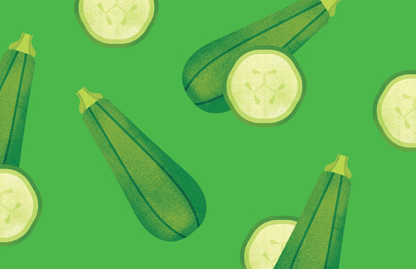zucchini illustrations on a green background