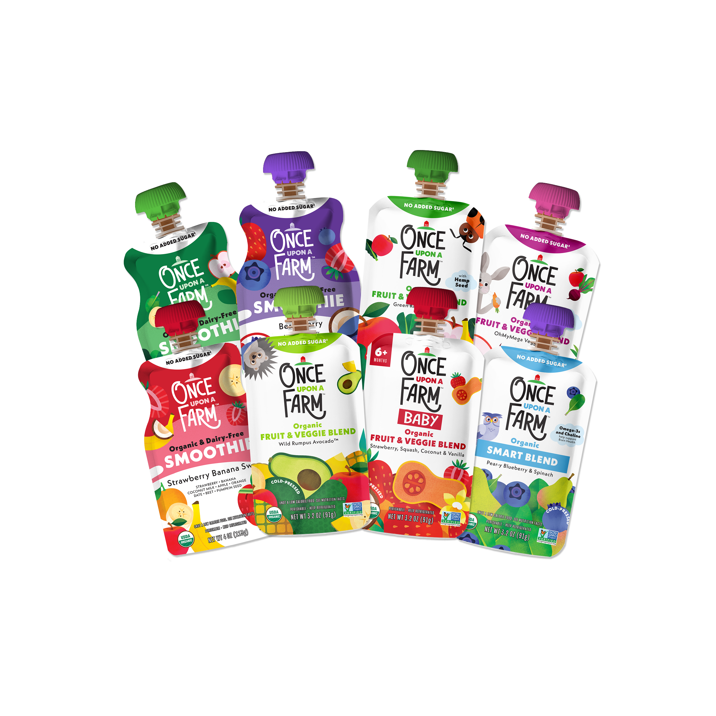 Front of packaging for the Family Favorites Variety Pack with updated dairy-free smoothie pouches