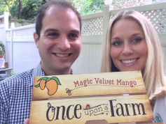 Cassandra Curtis and Ari Raz with new Once Upon a Farm packaging.