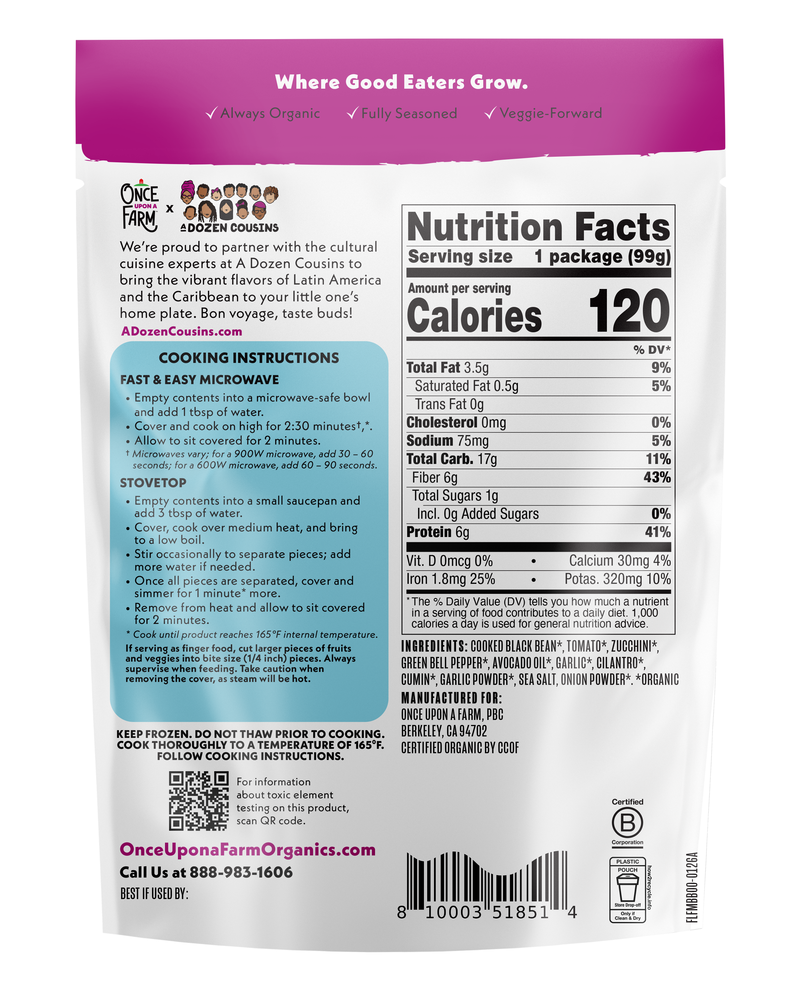 Mexican Black beans frozen meal back of pack