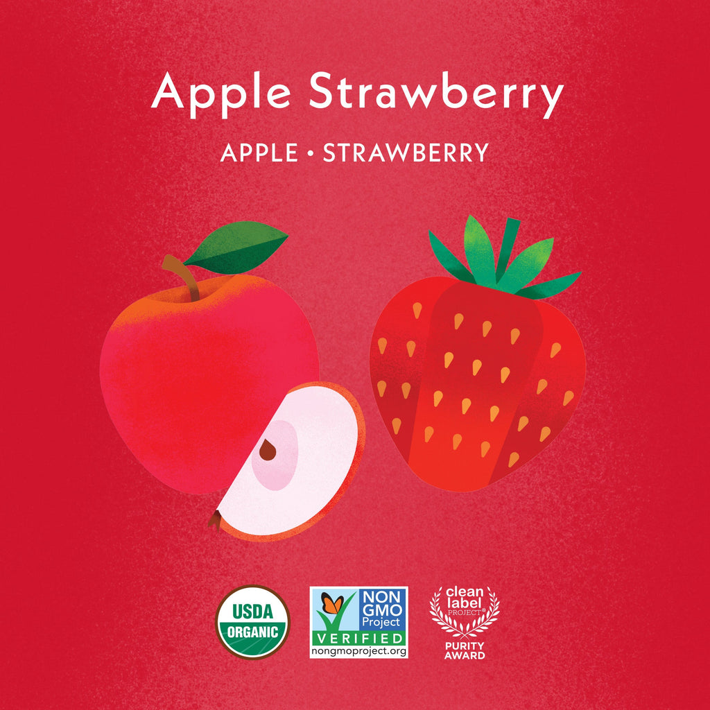 Strawberry Applesauce: Apple, Strawberry. USDA Organic, Non GMO Verified, Clean Label Project.