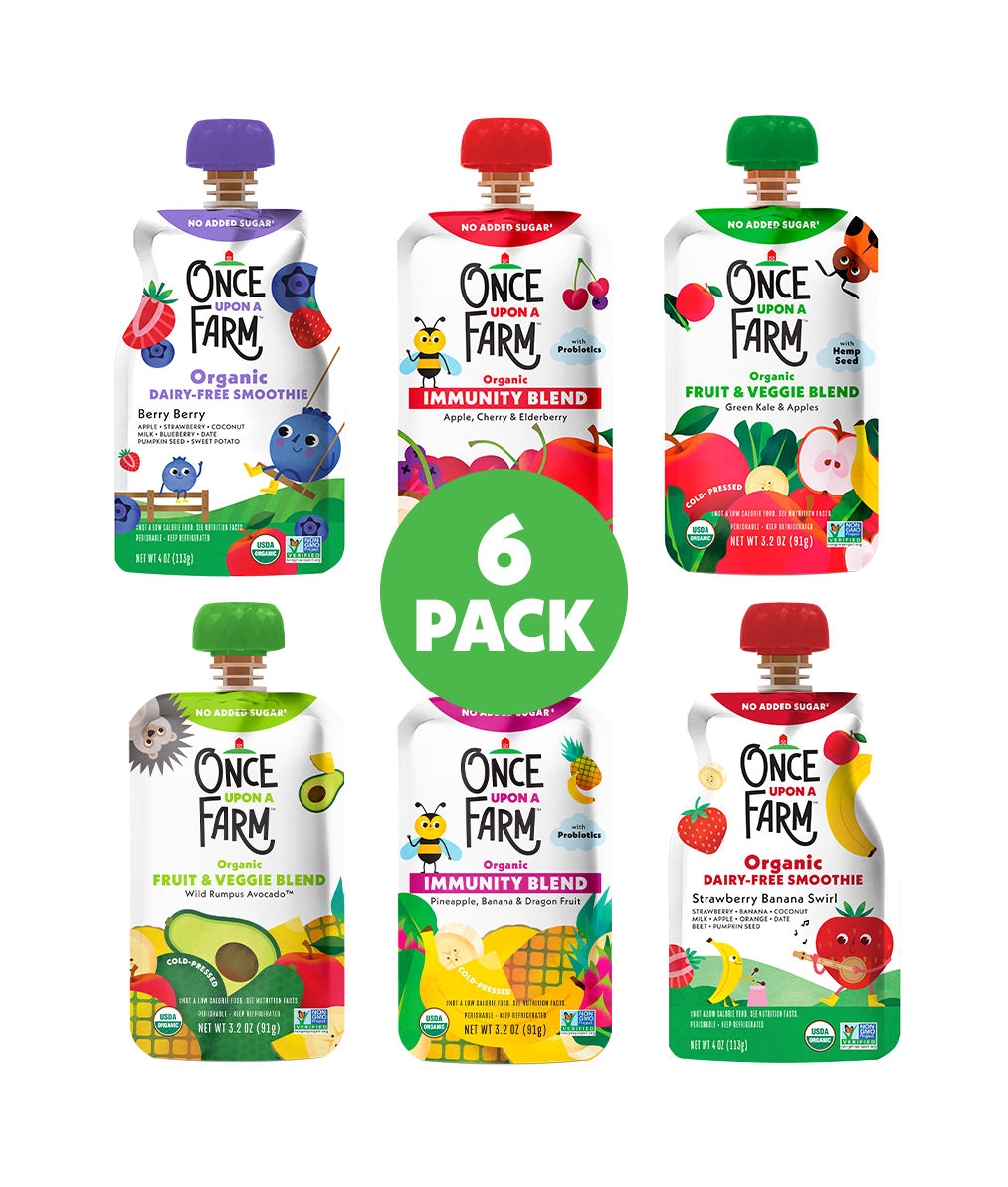 Image of Berry Berry, Apple Cherry Elderberry, Green Kale Apples, Wild Rumpus Avocado, Pineapple Banana Dragon Fruit, Strawberry Banana Swirl with a 6 Pack icon
