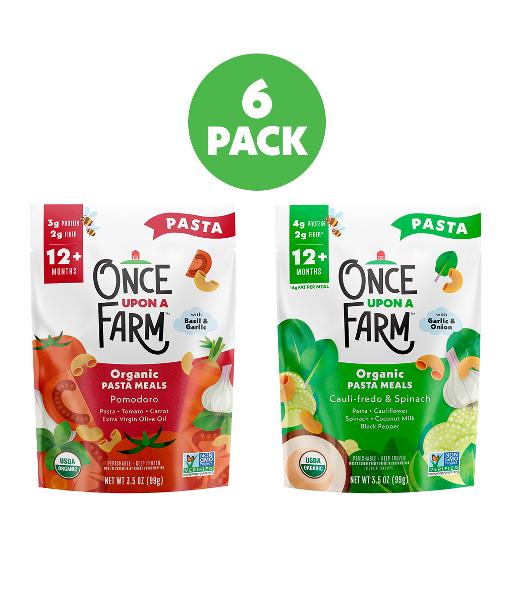 Front of Package: Pasta Meals Pomodoro, Pasta Meals Cauli-fredo & Spinach with a 6 pack badge