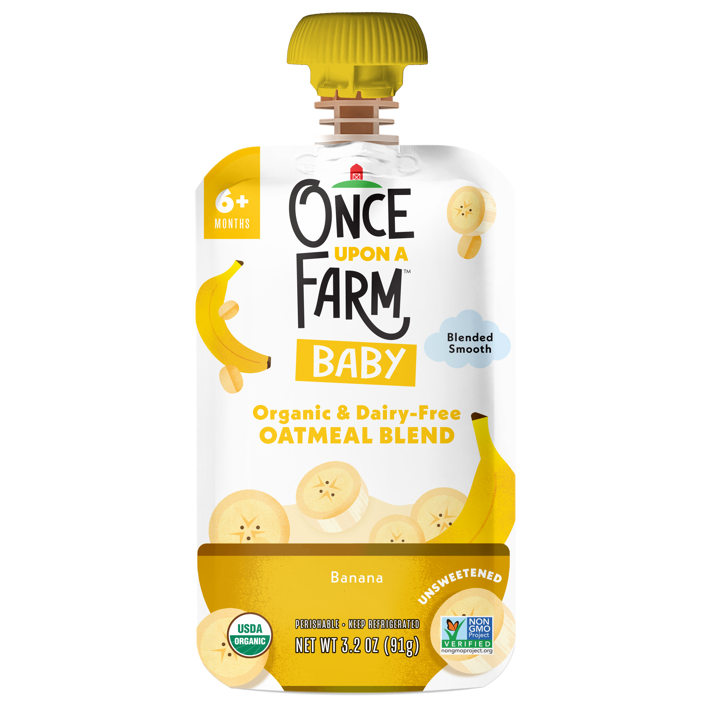 Once Upon a Farm Organic Baby Oatmeal Banana Pouch, 3.2oz front