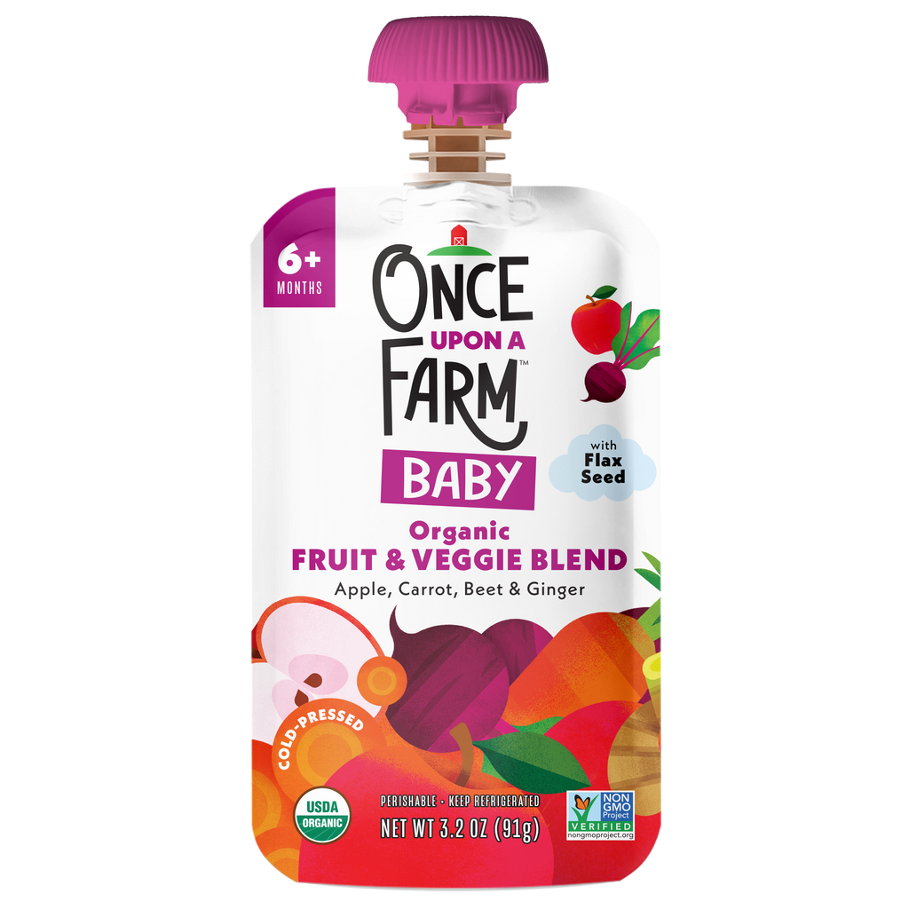 Once Upon a Farm Apple, Carrot, Beet & Ginger with Flax Seed Organic Baby Food Pouch, 3.2oz