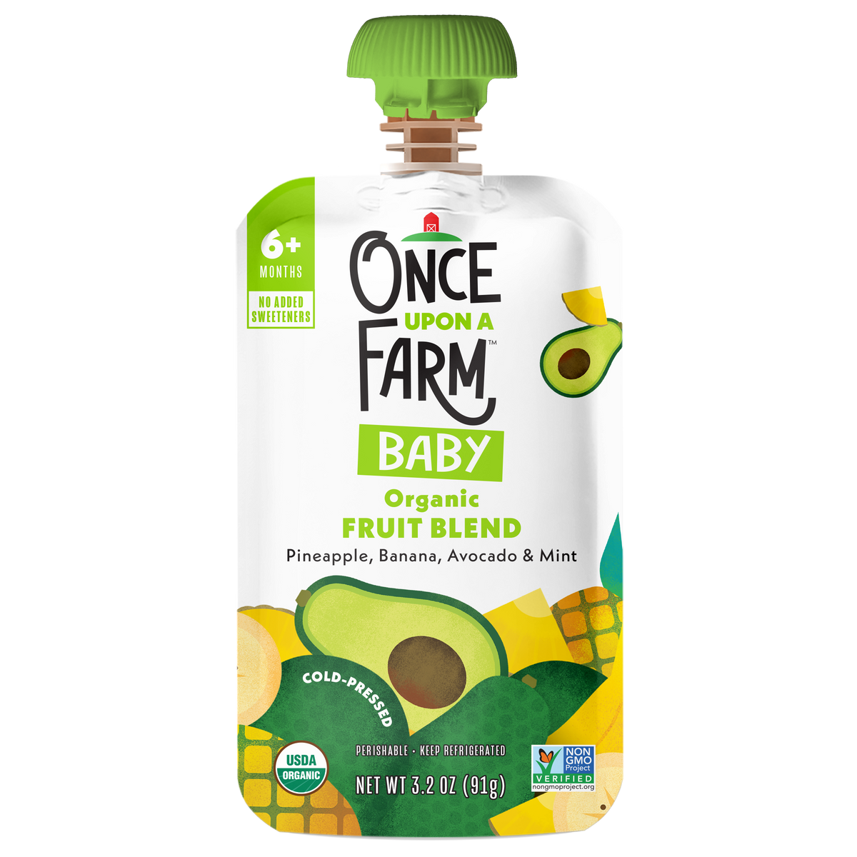 Pineapple, Banana, Avocado & Mint baby fruit blend front of packaging