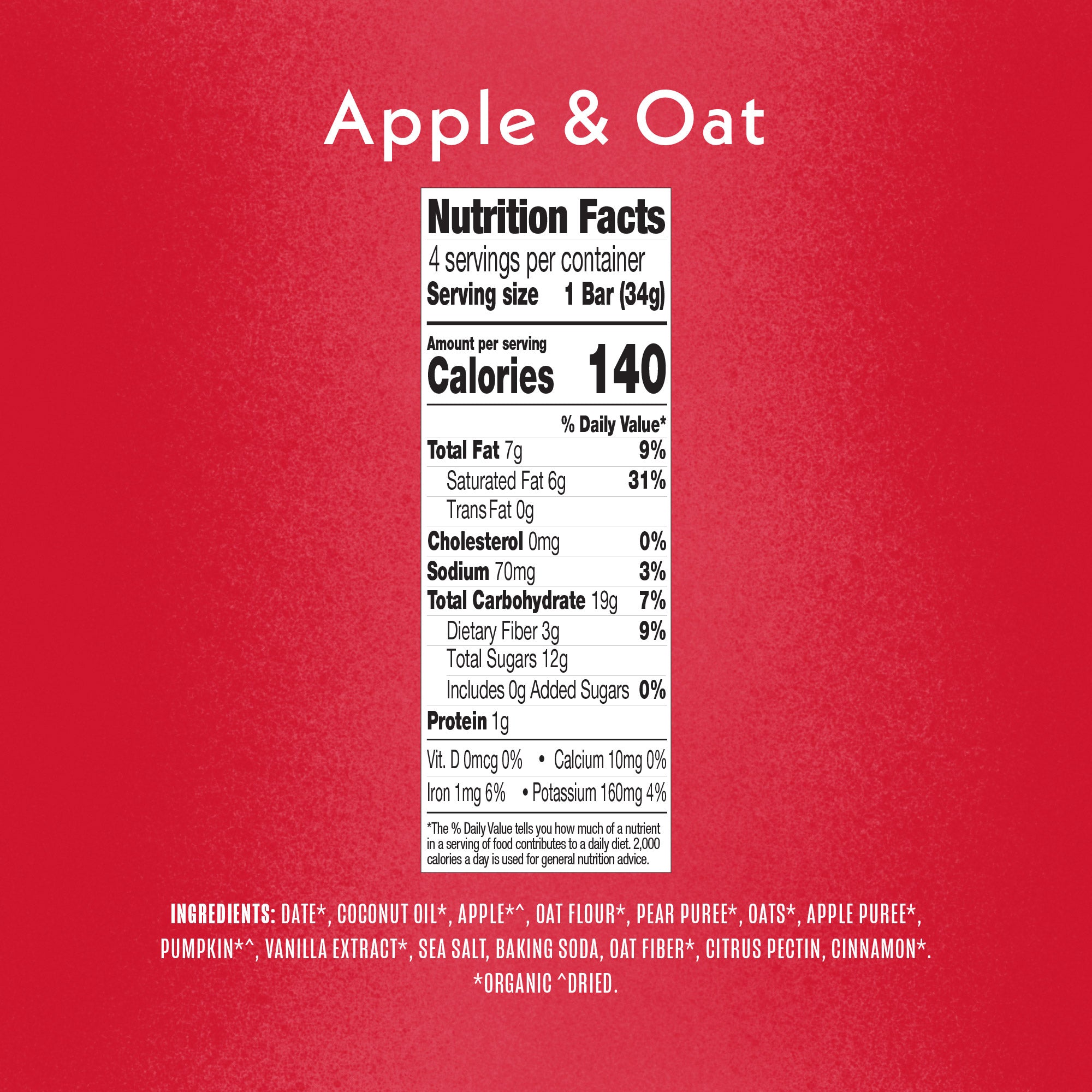 Apple & Oat Soft Baked Bar Ingredients & Nutrition Facts Panel