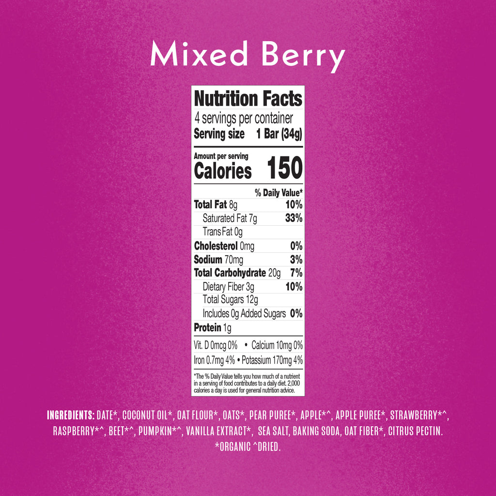 Mixed Berry Soft Baked Bar Ingredients & Nutrition Facts Panel