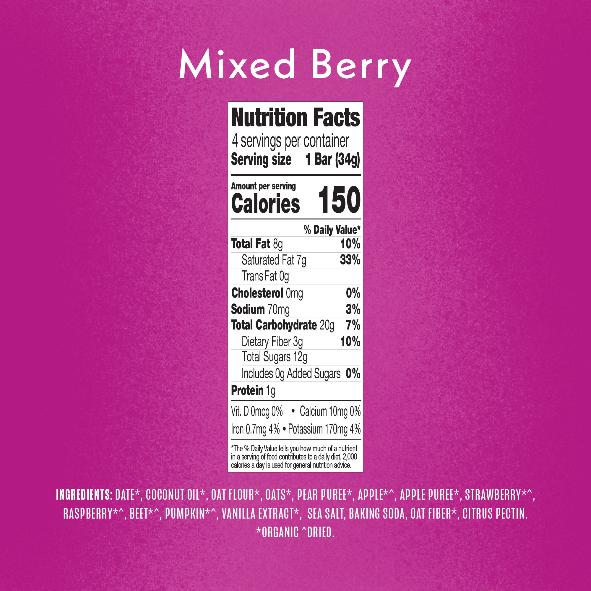 Mixed Berry Soft Baked Bar Ingredients & Nutrition Facts Panel