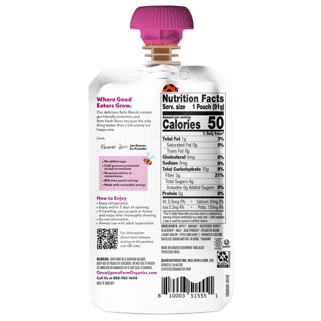 Belly Blend Banana Berry Acai Back of Packaging