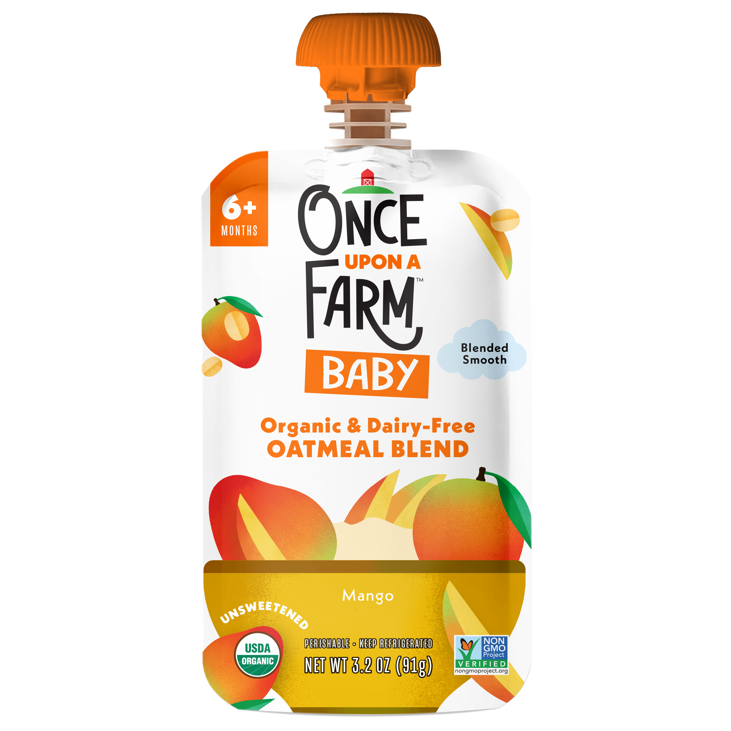 Once Upon A Farm Mango Baby Oatmeal Blend front of pouch