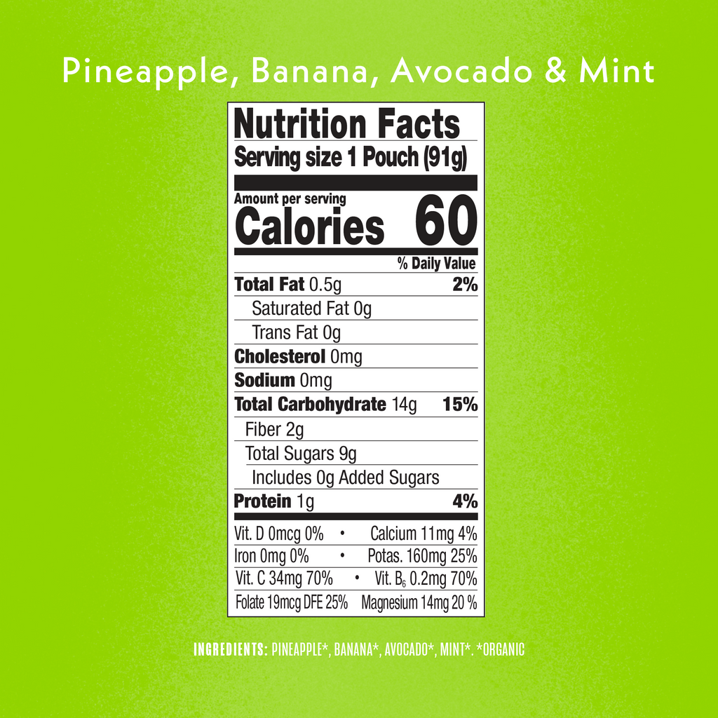 Pineapple Banana Avocado Mint Nutritional Facts & Ingredients