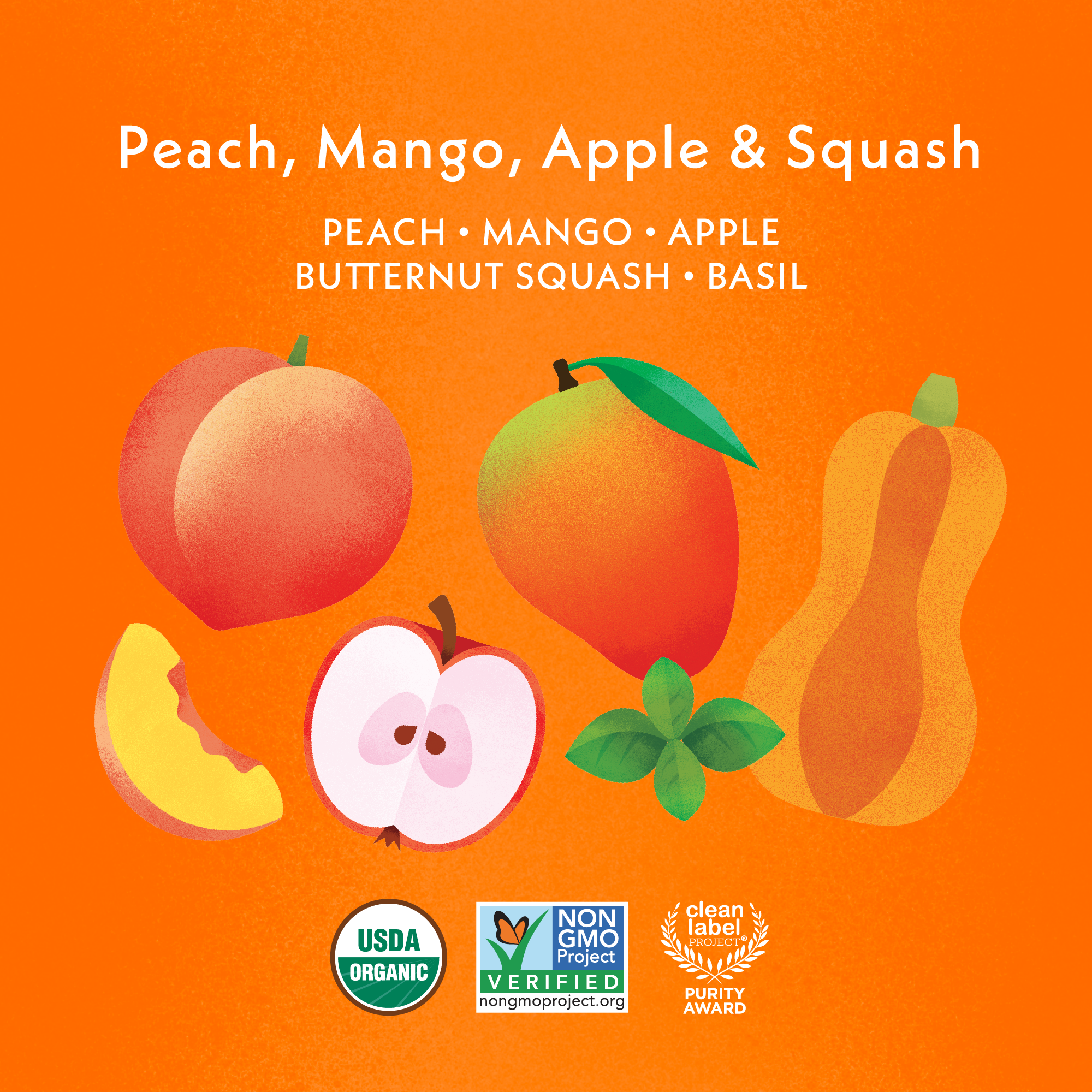 Peach, Mango, Apple & Squash key ingredients