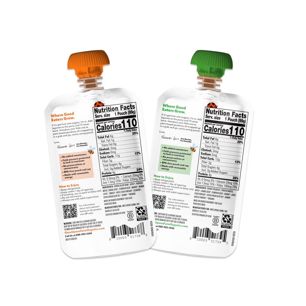 Legume Blends from Once Upon A Farm back of pouches