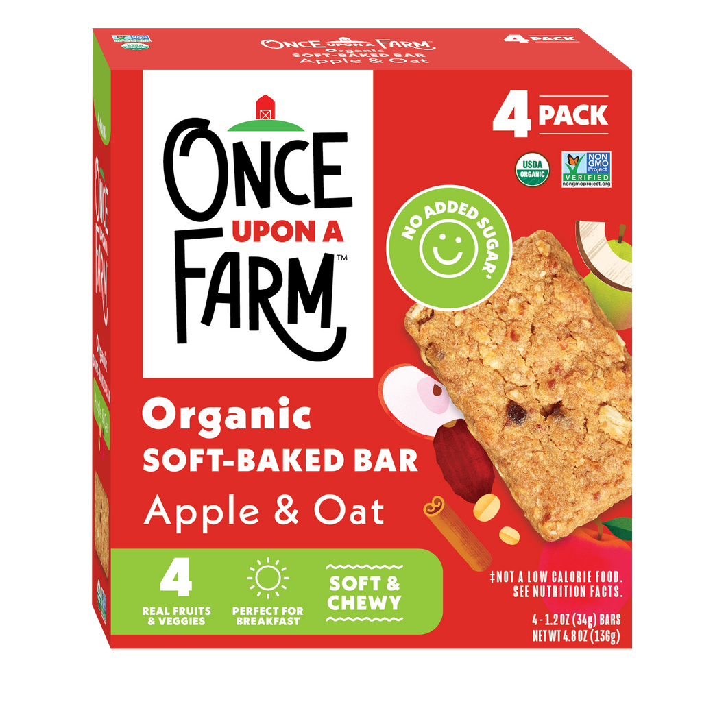 Box of Once Upon a Farm Organic Soft-Baked Apple & Oat Bars on a white background