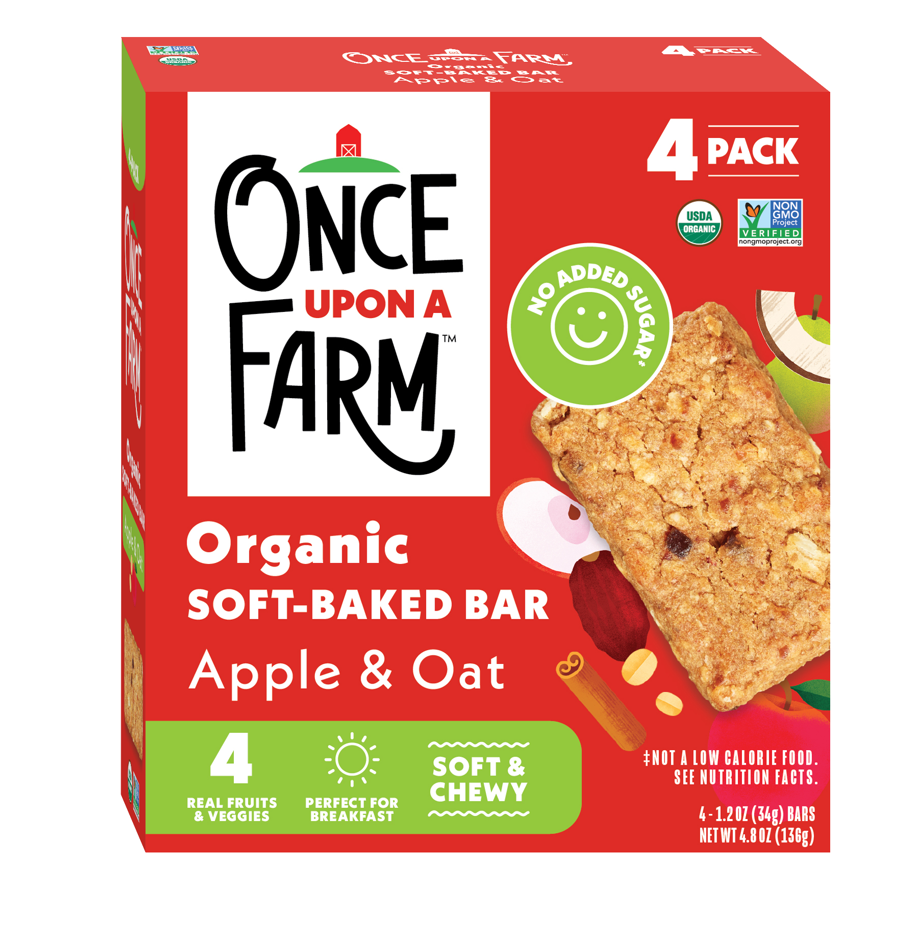 Box of Once Upon a Farm Organic Soft-Baked Apple & Oat Bars on a white background