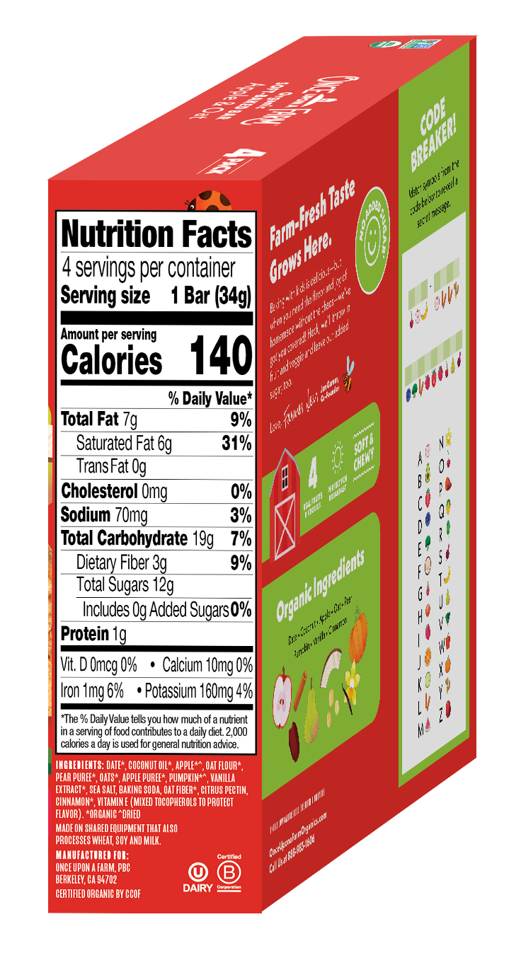 Box of a snack product with nutrition facts label on a white background