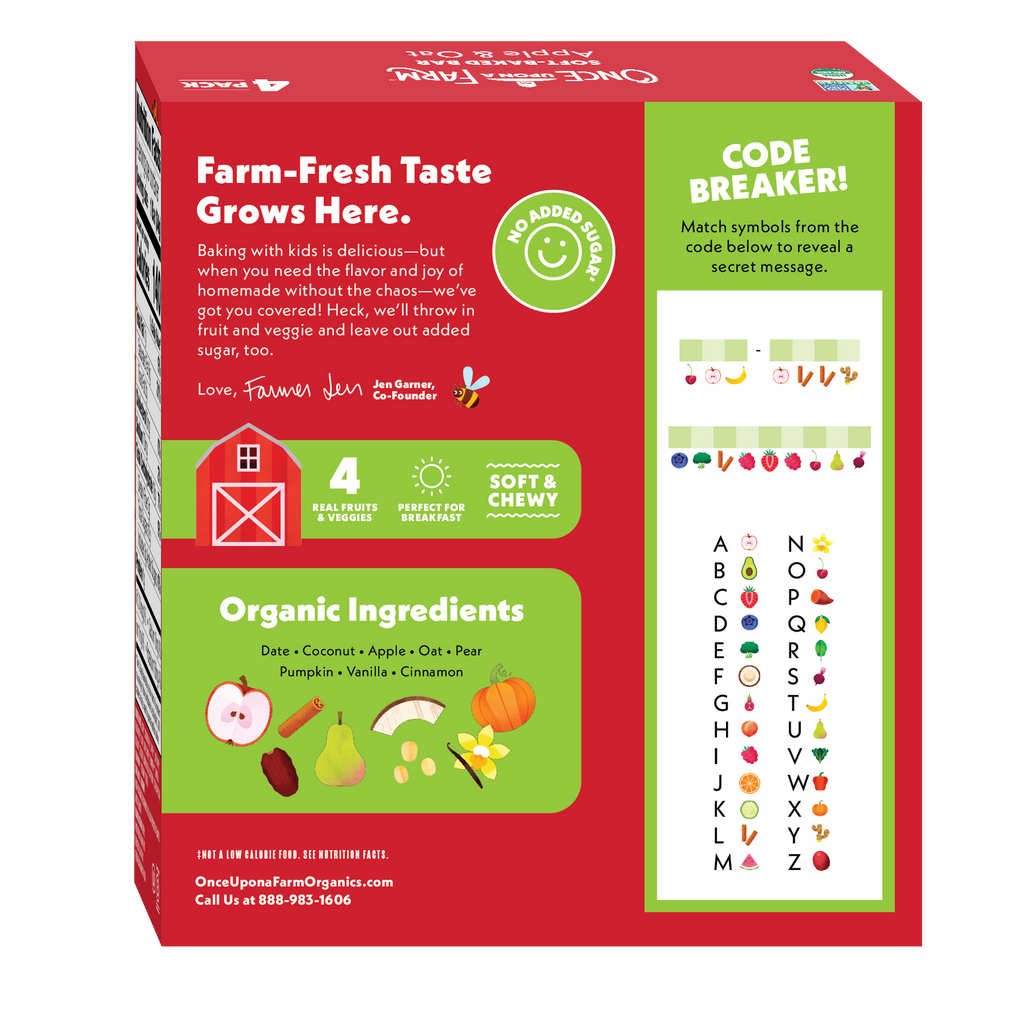 Box of organic snacks with text and graphics on a white background