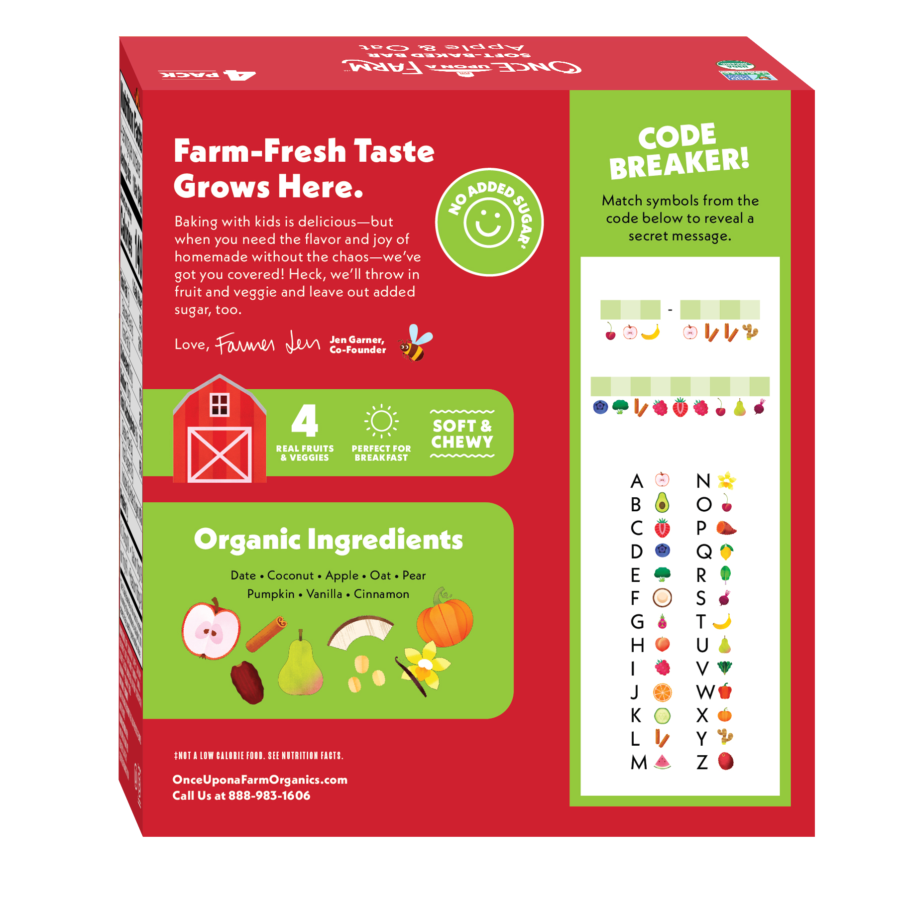 Box of organic snacks with text and graphics on a white background