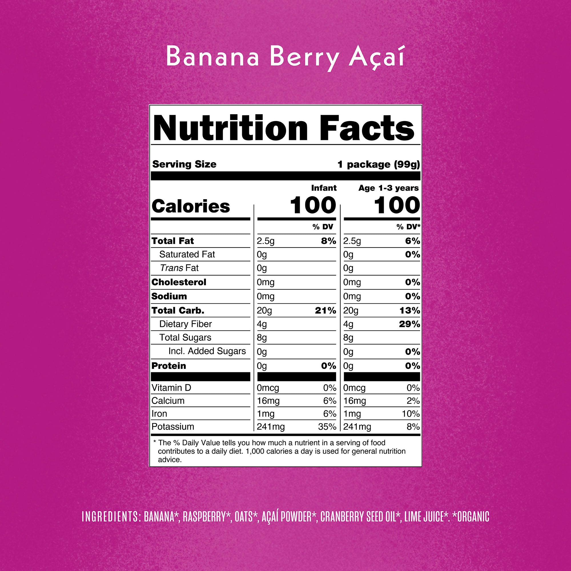 Banana Berry Acai Nutrition Fact Panel