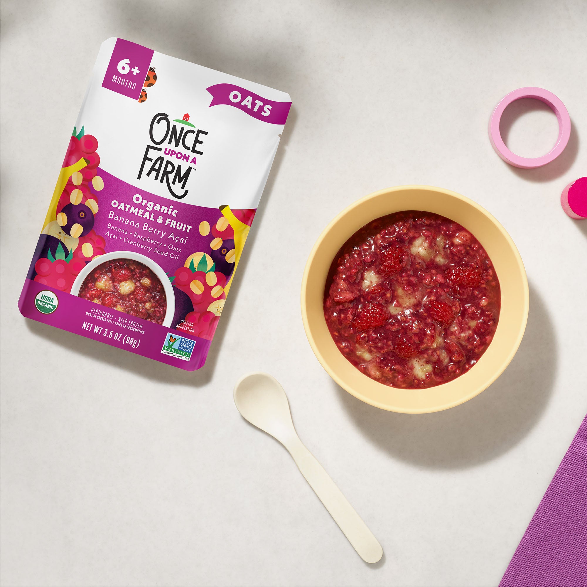 Banana Berry Acai Plated and Cooked Meal with Packaging 