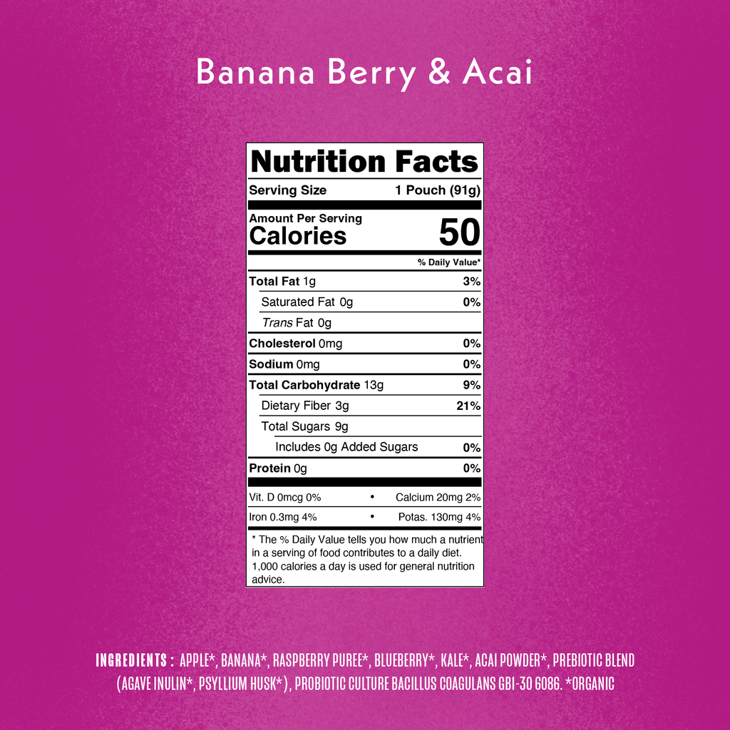 Belly Blend Banana Berry Acai Nutrition Fact Panel