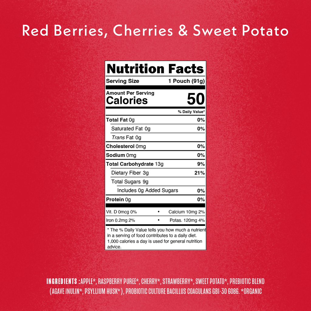 Red Berry Cherries Sweet Potato Belly Blend Nutrition Fact panel
