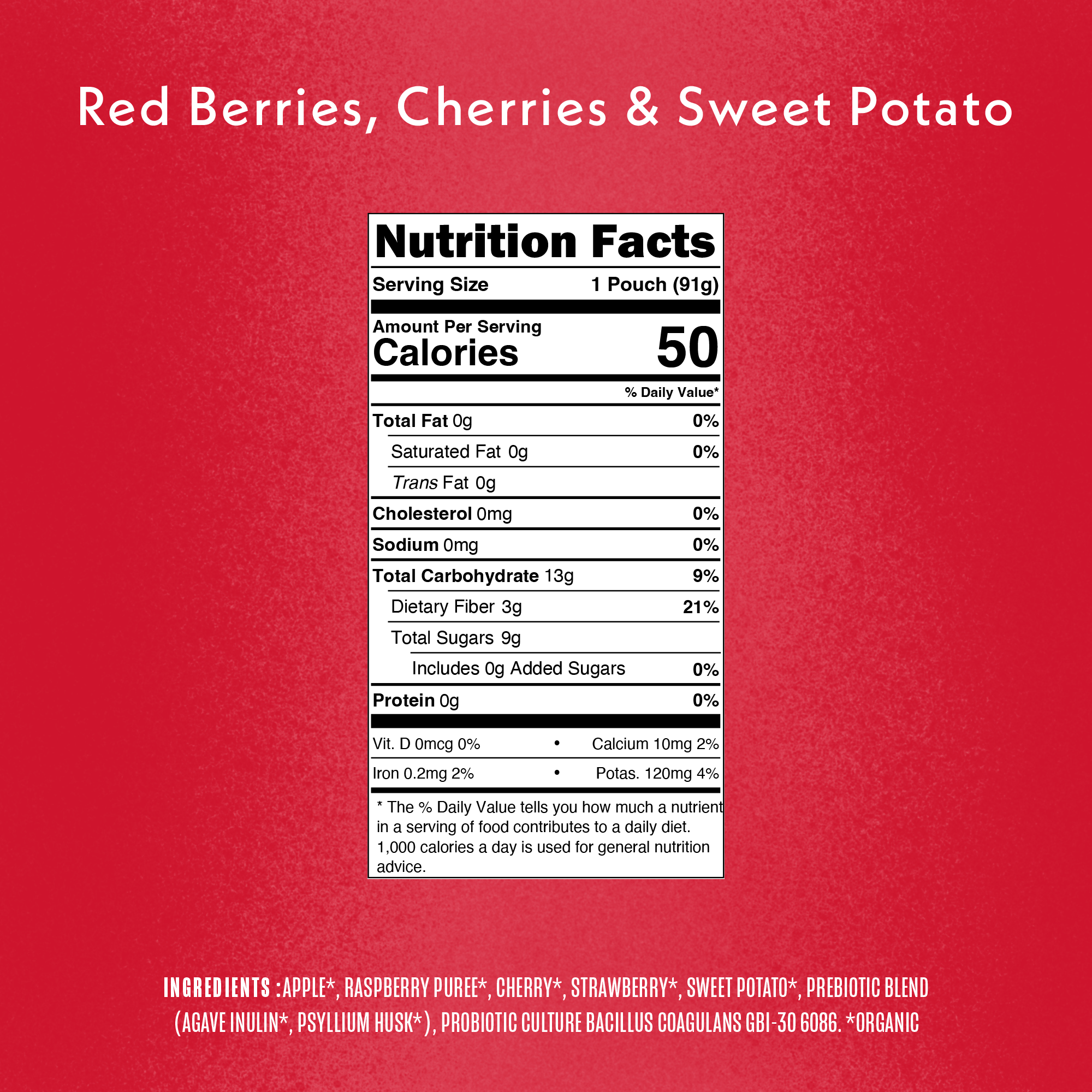 Red Berry Cherries Sweet Potato Belly Blend Nutrition Fact panel
