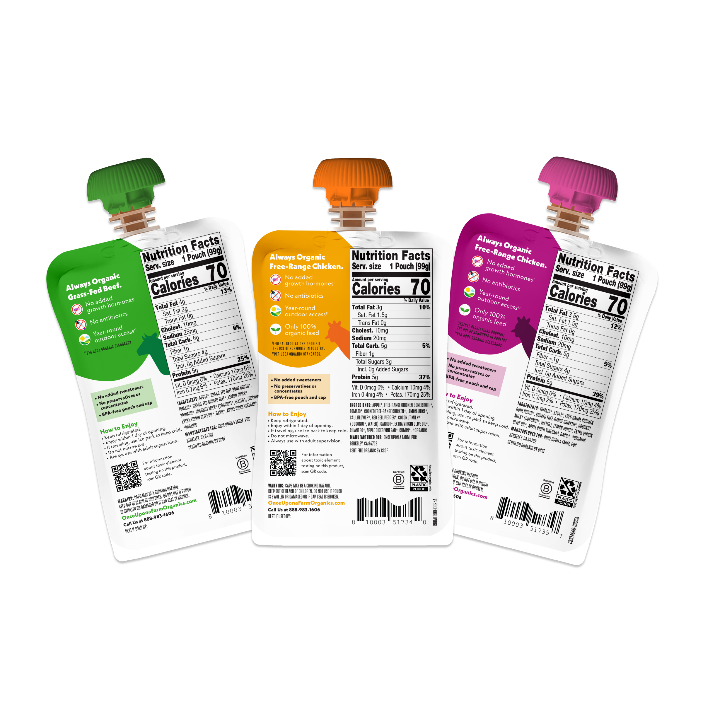 Meat and bone broth back of pouches from Once Upon A Farm