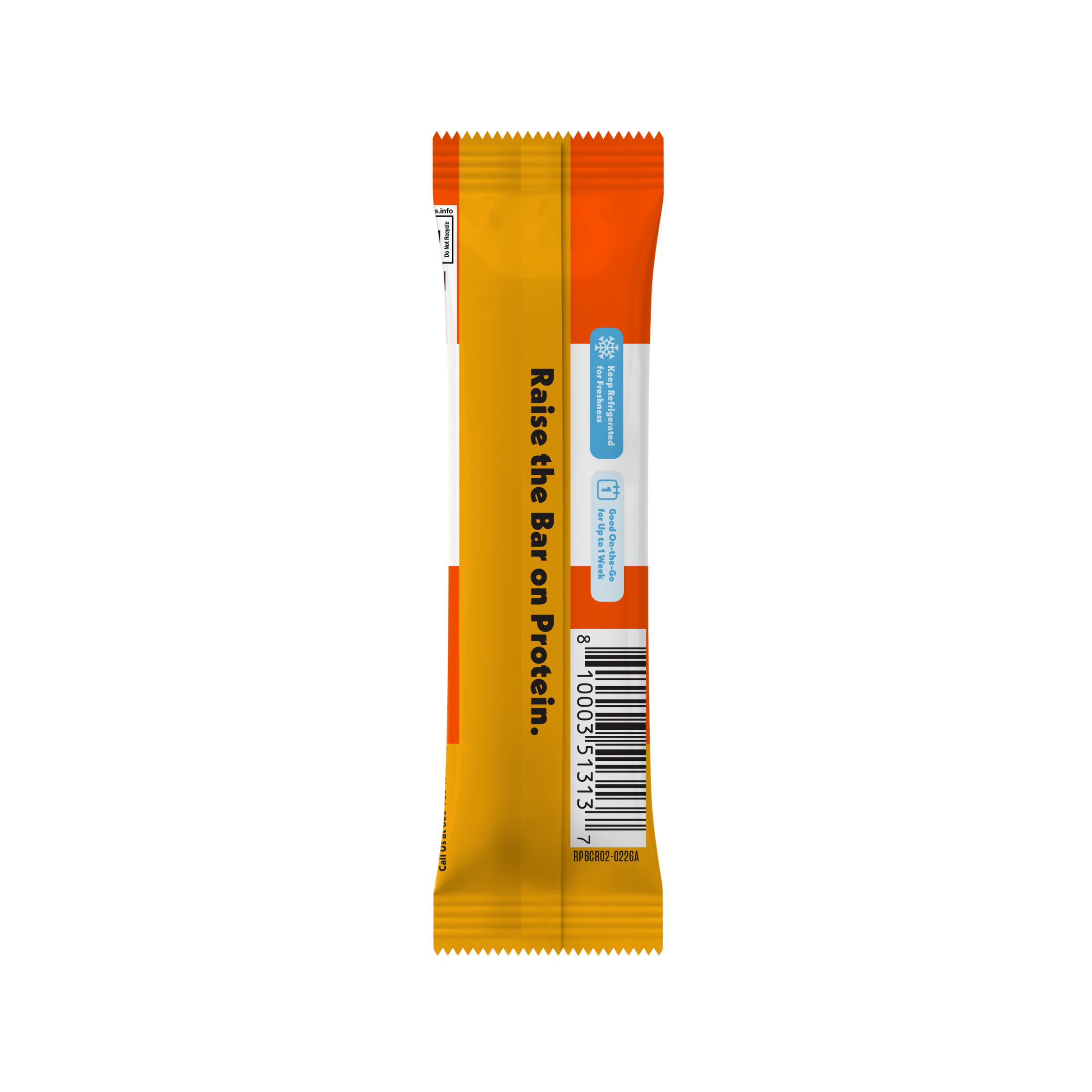 New Cinnamon Roll Refrigerated Protein bar packaging with gradient color scheme on a white background