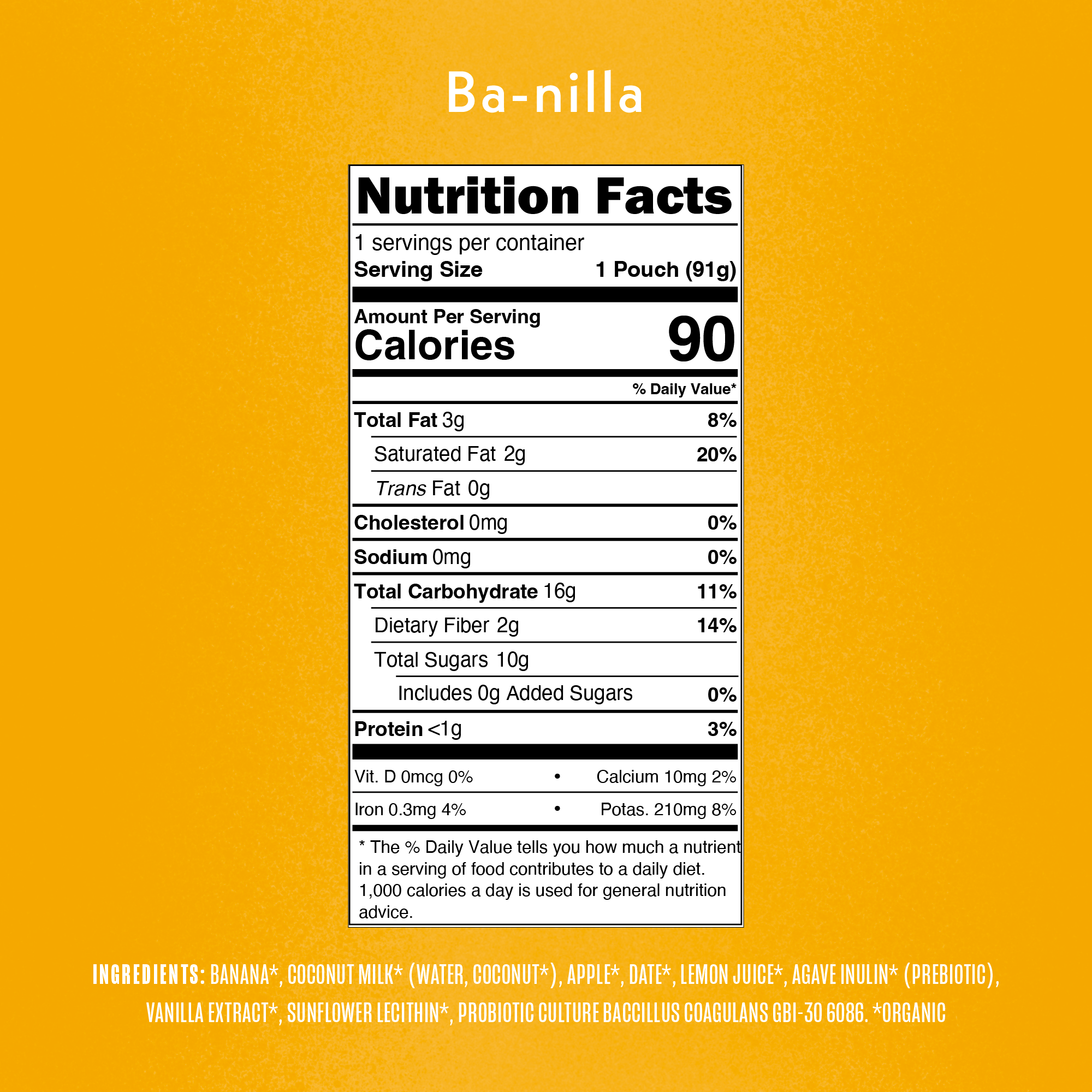 Ba-Nilla Coconut Milk Yogurt Alternative Nutrition Fact Panel