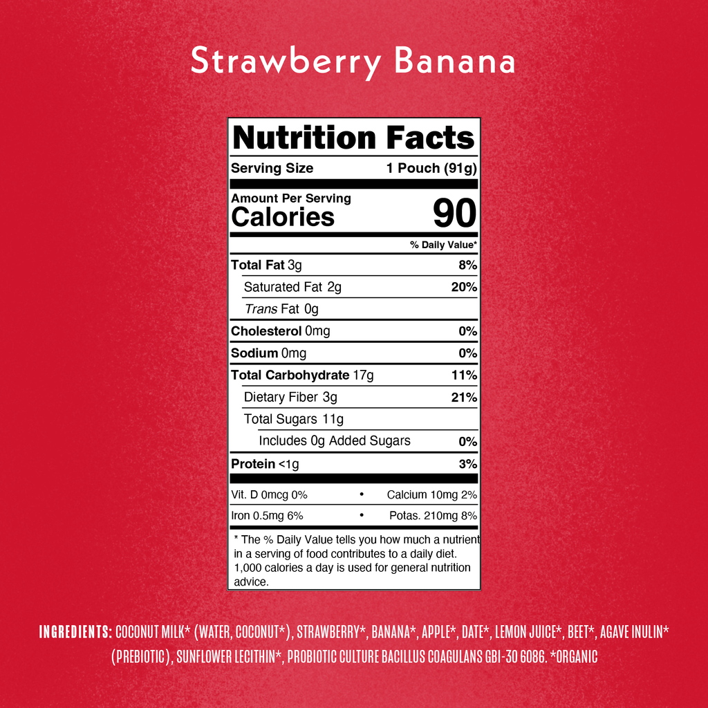Nutrition Facts Once Upon a Farm Coconut Yogurt Alternative Strawberry Banana Organic Snack Pouch, 3.2oz