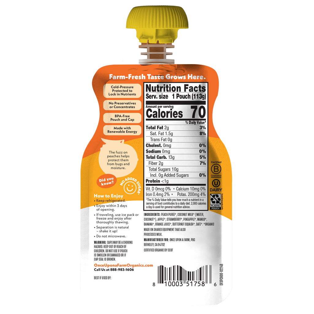 Peach Sunrise Dairy-Free Smoothie back of packaging
