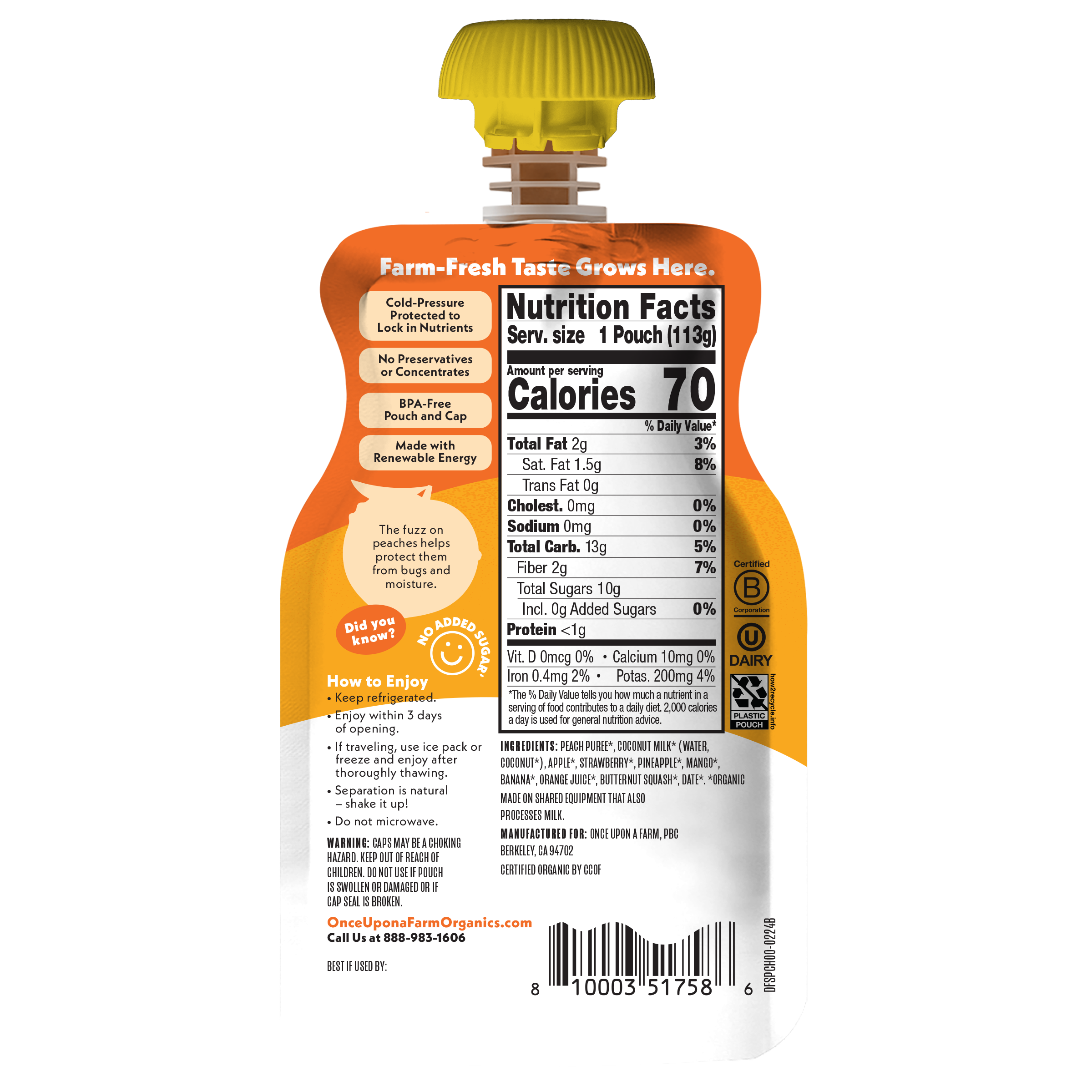Peach Sunrise Dairy-Free Smoothie back of packaging