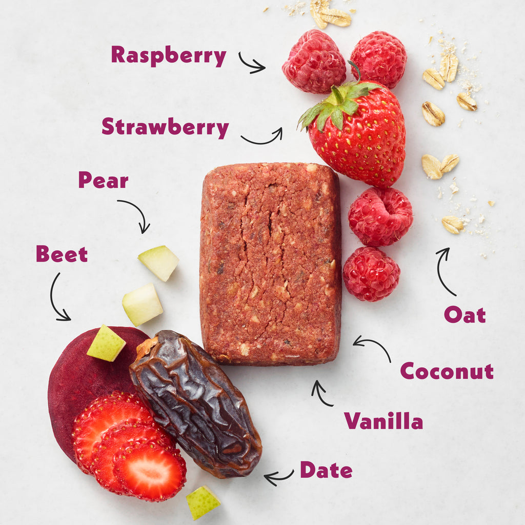 Mixed Berry Soft Baked Bar ingredients on a white background