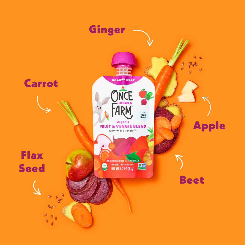 OhMyMega Veggie! ingredients on an orange background