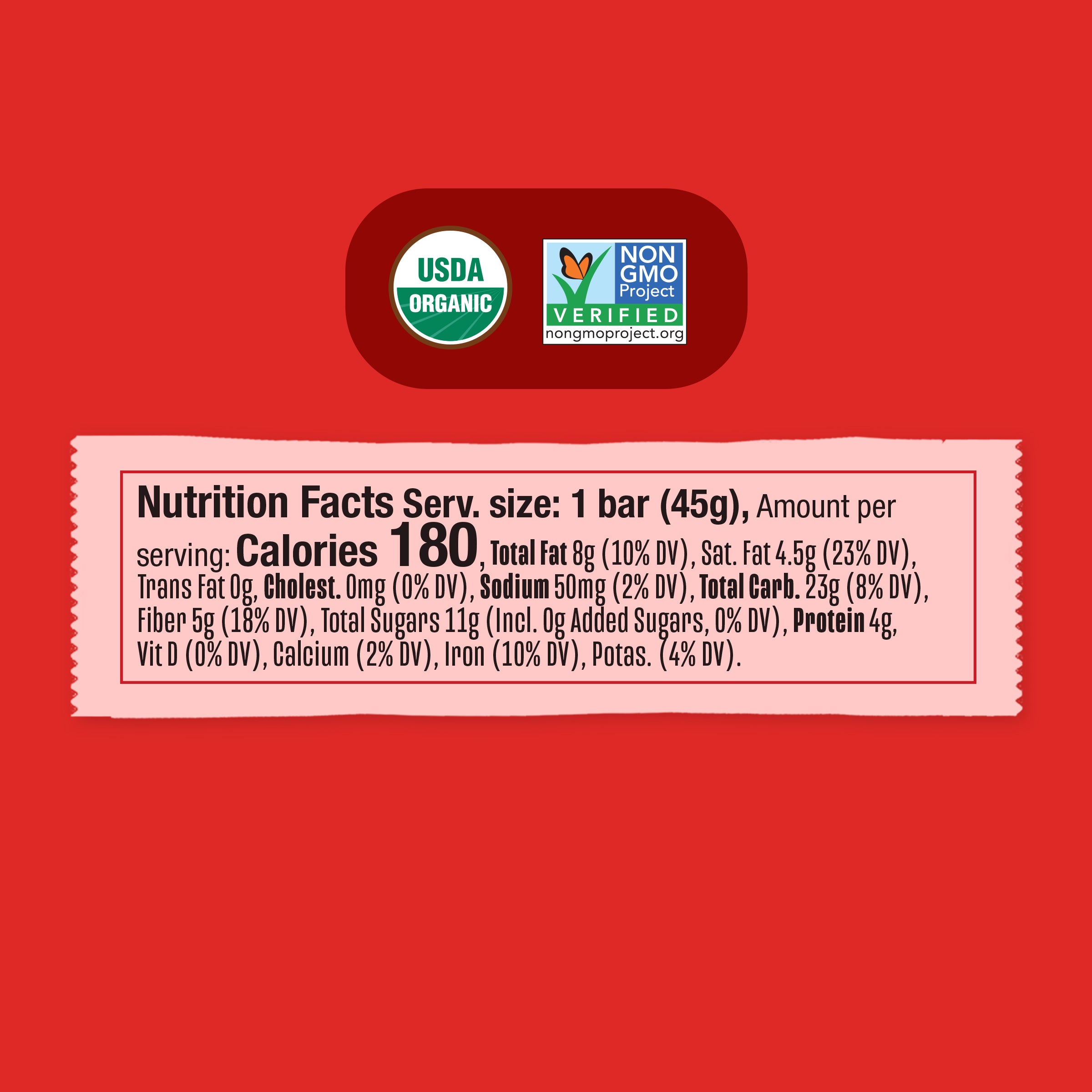 Strawberry Refrigerated Oat Bar Nutrition facts on a red background