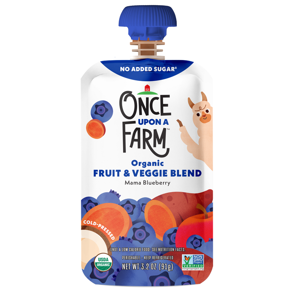 Once Upon a Farm Mama Blueberry Organic Kid's Snack Pouch, 3.2oz front