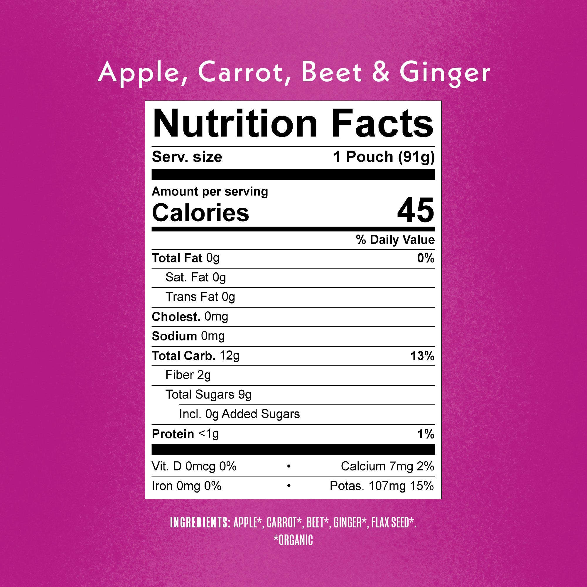 Once Upon a Farm Apple, Carrot, Beet & Ginger with Flax Seed Organic Baby Food Pouch, 3.2oz Nutrition facts