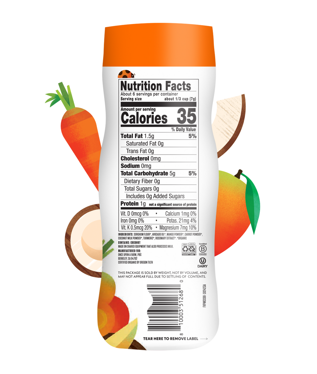 Mango, Carrot & Coconut Puffs Nutritional Panel
