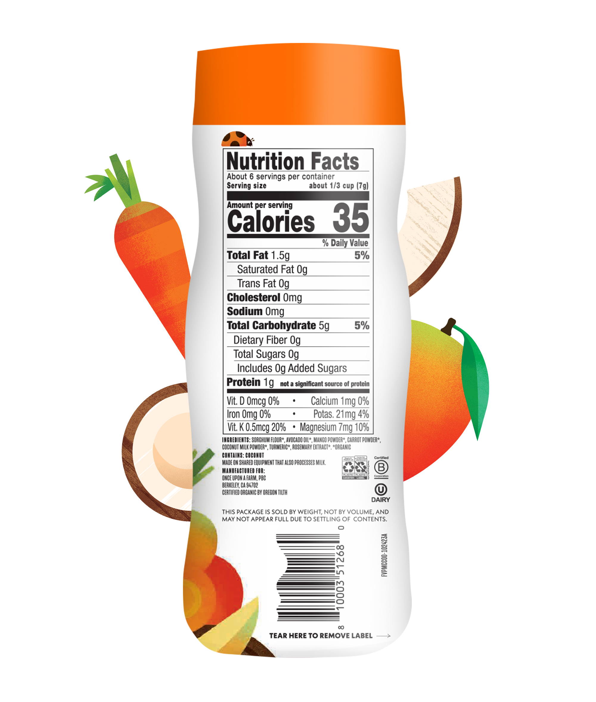 Mango, Carrot & Coconut Puffs Nutritional Panel