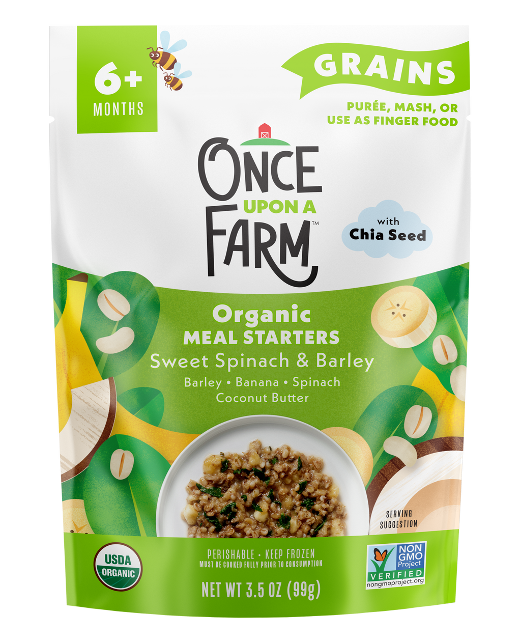 Sweet Spinach & Barley frozen meal front of pack