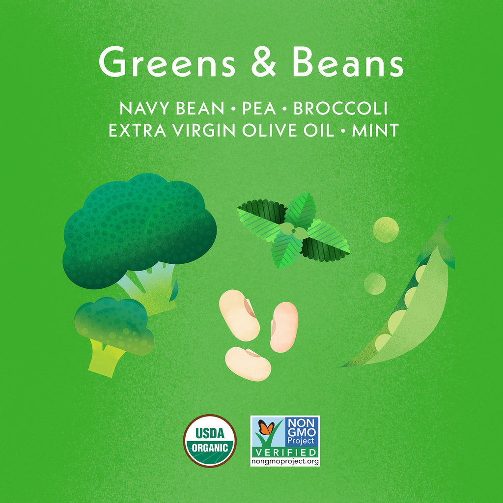 Greens & Beans Ingredient Feature: Navy Bean, Pea, Broccoli, Extra Virgin Olive Oil, Mint